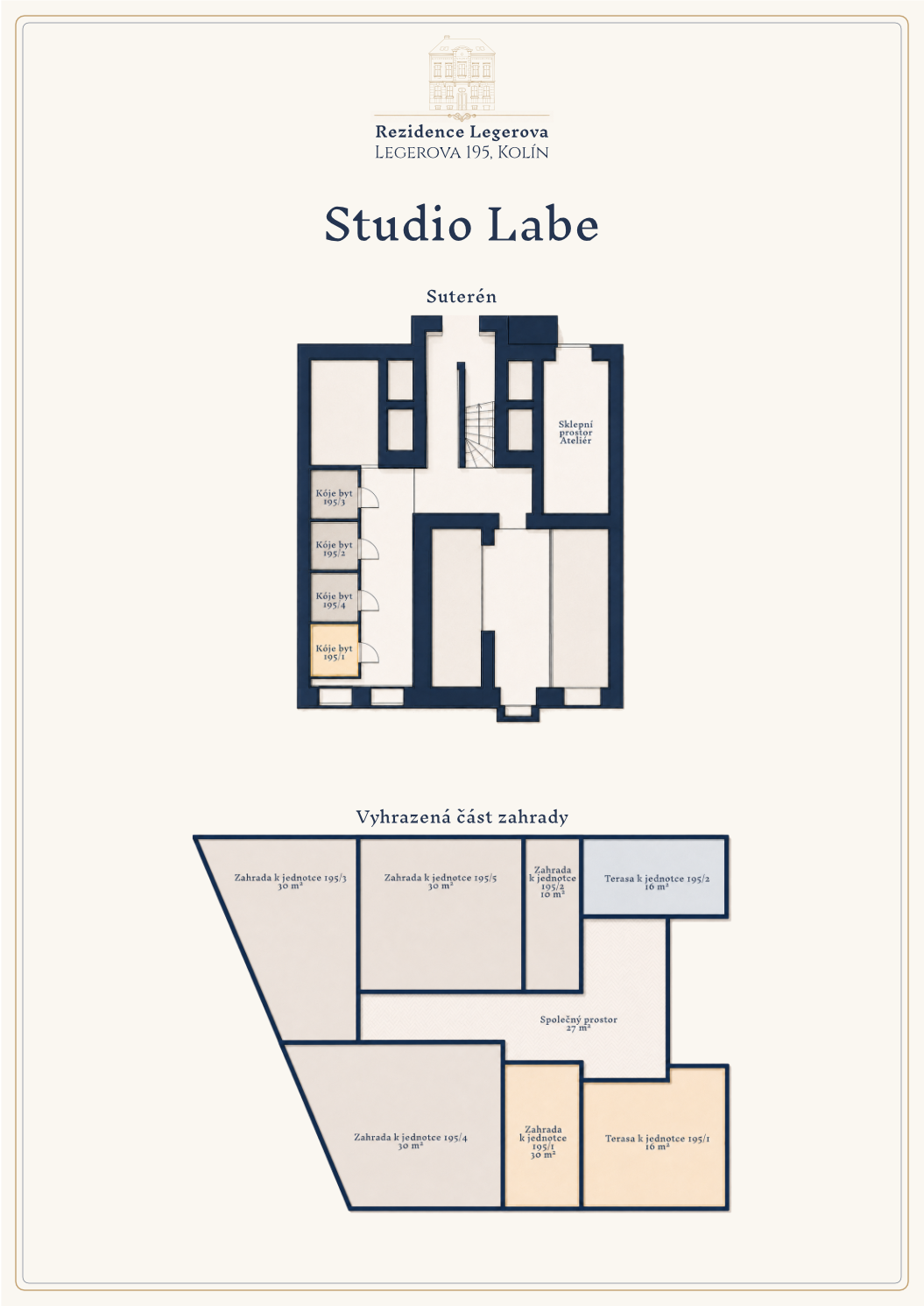 Mapka pozemku a sklepní kóje – Studio Labe 195/1