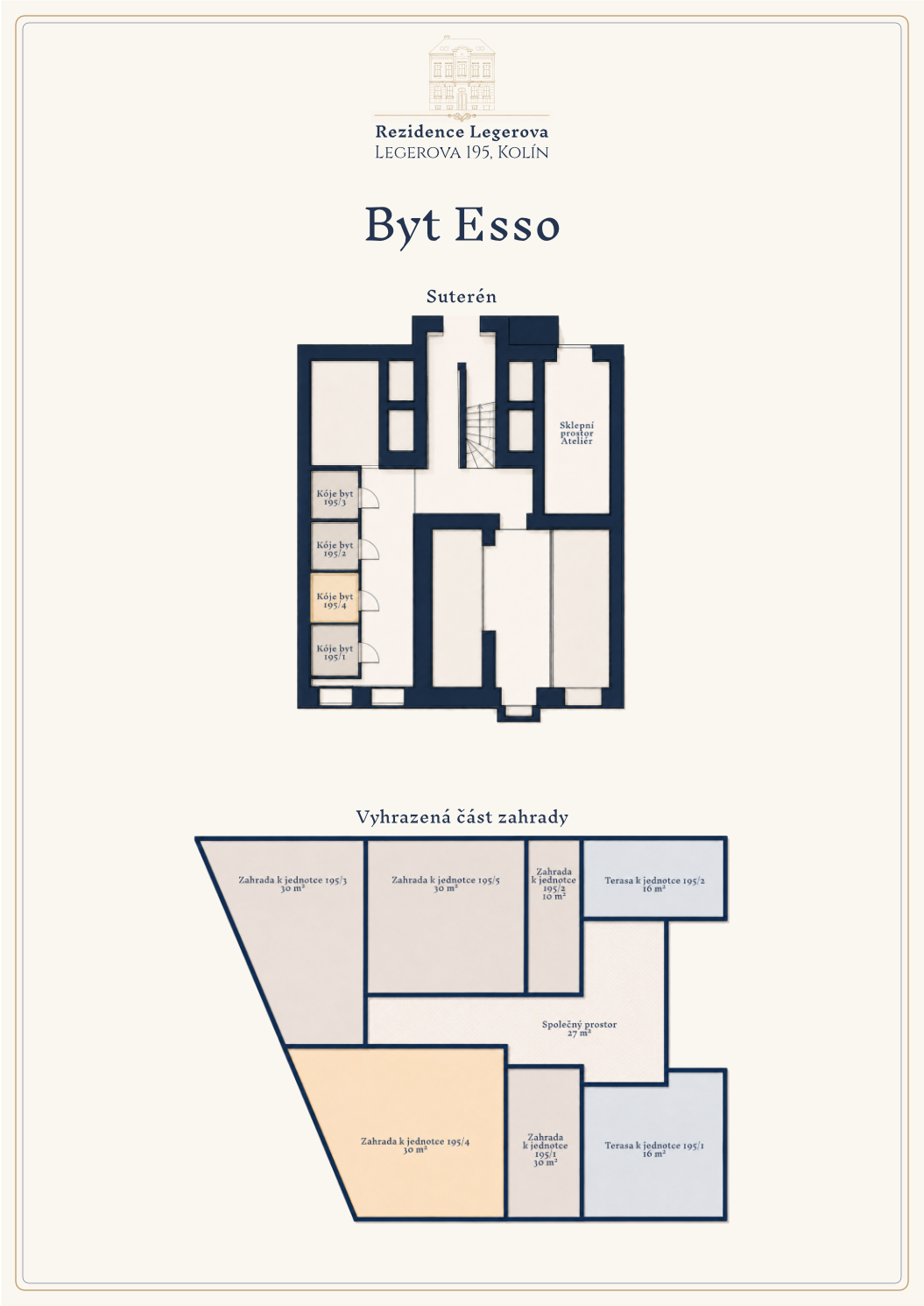 Mapka pozemku a sklepní kóje – Byt Esso 195/4